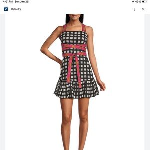 Maya Black and White Checkered Dress with Pink Accents